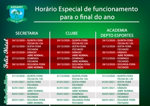 HORÁRIO ESPECIAL DE FUNCIONAMENTO PARA O FINAL DO ANO